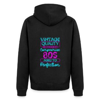 Leuchtfarben Cool Nostalgie - Unisex Premium Bio Zip Hoodie - Schwarz - Hinten - Nico (187cm)