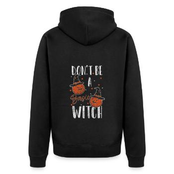 Hexe Halloween Spruch - Unisex Premium Bio Zip Hoodie - Schwarz - Hinten - Nico (187cm)
