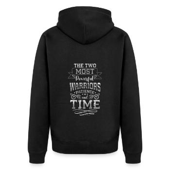 Uhr Zeichen Modern Sand - Unisex Premium Bio Zip Hoodie - Schwarz - Hinten - Nico (187cm)