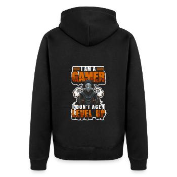 PC Online Gaming Grafik - Unisex Premium Bio Zip Hoodie - Schwarz - Hinten - Nico (187cm)