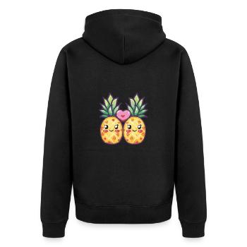 Ananas Paar Liebe Herz Lustig - Unisex Premium Bio Zip Hoodie - Schwarz - Hinten - Nico (187cm)