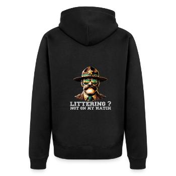Anti Littering Keine Umwelt Müll Recyceln - Unisex Premium Bio Zip Hoodie - Schwarz - Hinten - Nico (187cm)