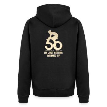 50e anniversaire pour les cyclistes - Veste à capuche bio Premium Unisexe - noir - Dos - Nico (187cm)
