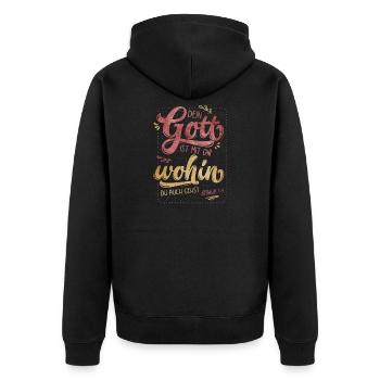 Dein Gott Ist Mit Dir - Unisex Premium Bio Zip Hoodie - Schwarz - Hinten - Nico (187cm)