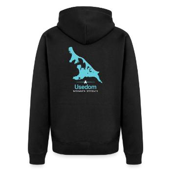Usedom | Design-Landkarte - Unisex Premium Bio Zip Hoodie - Schwarz - Hinten - Nico (187cm)