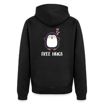 Animal Cute Penguin Heart Statement Seabird South Pole - Unisex Premium Organic Zip Hoodie - black - Back - Nico (187cm)