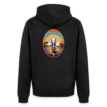 Elephant on motorcycle - Unisex Premium Organic Zip Hoodie - black - Back - Nico (187cm)
