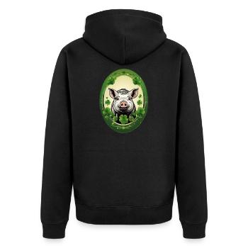 Cochon chanceux avec trèfles - Veste à capuche bio Premium Unisexe - noir - Dos - Nico (187cm)