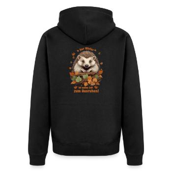 Süßer Igel im Laubhaufen - Unisex Premium Bio Zip Hoodie - Schwarz - Hinten - Nico (187cm)