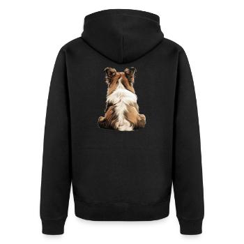 Shetland Schäferhund - Unisex Premium Bio Zip Hoodie - Schwarz - Hinten - Nico (187cm)
