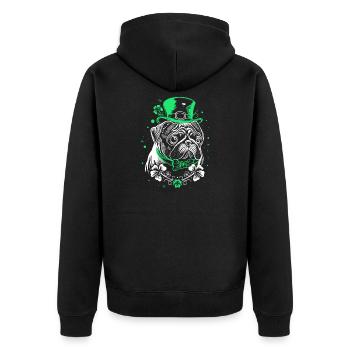 Pug with St Patrick's Day Hat - Unisex Premium Organic Zip Hoodie - black - Back - Nico (187cm)