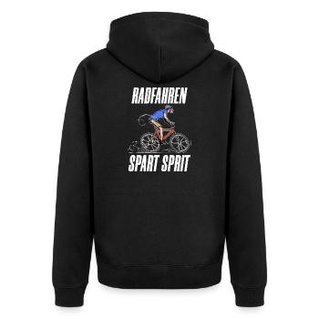 Elektrische Energie Fahrrad Tanken Statement Strom - Unisex Premium Bio Zip Hoodie - Schwarz - Hinten - Nico (187cm)