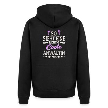 So sieht eine richtig coole Anwältin aus Juristin - Unisex Premium Bio Zip Hoodie - Schwarz - Hinten - Nico (187cm)