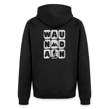 waundan - wandern, dialekt - Unisex Premium Bio Zip Hoodie - Schwarz - Hinten - Nico (187cm)
