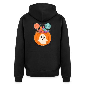 Pumpkin with candy and ghost motifs - Unisex Premium Organic Zip Hoodie - black - Back - Nico (187cm)