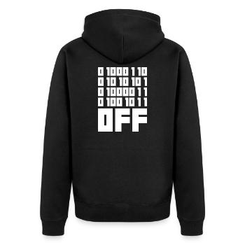 Binary Code F**k OFF – Nerd Humor & Geek Code - Unisex Premium Organic Zip Hoodie - black - Back - Nico (187cm)