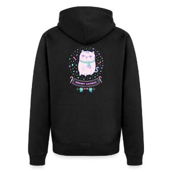 Meowy Catmas rosa Kawaii Weihnachts-Katze  - Unisex Premium Bio Zip Hoodie - Schwarz - Hinten - Nico (187cm)
