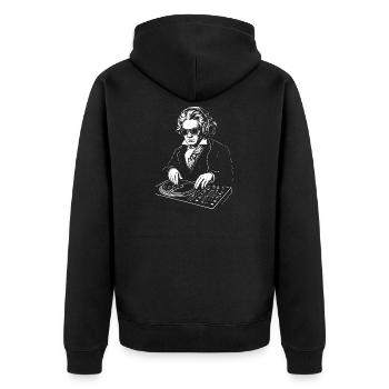 DJ Bethoveen im Anzug spielt Konsolenmusik - Unisex Premium Bio Zip Hoodie - Schwarz - Hinten - Nico (187cm)
