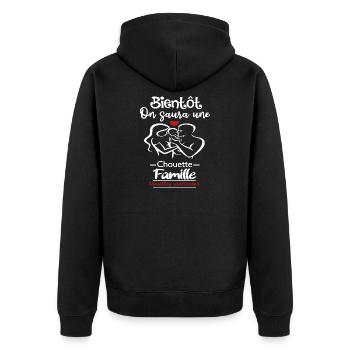 Bald werden wir eine großartige Familie kennenlernen - Unisex Premium Bio Zip Hoodie - Schwarz - Hinten - Nico (187cm)
