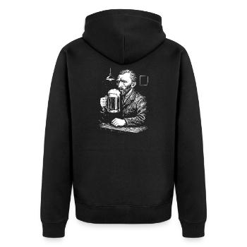 Vintage Van Gogh drinking Beer in a pub - Unisex Premium Organic Zip Hoodie - black - Back - Nico (187cm)