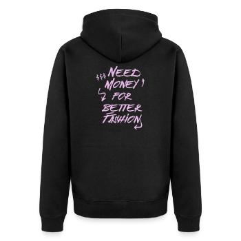 Need Money for Better Fashion – Trend Hoodie - Unisex Premium Bio Zip Hoodie - Schwarz - Hinten - Nico (187cm)