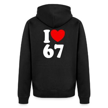 Fun 67 Zahl 6-7 I Herz 6 7 Sechs Sieben - Unisex Premium Bio Zip Hoodie - Schwarz - Hinten - Nico (187cm)