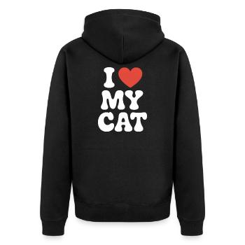 I Love My Cat Ich Liebe Meine Katze - Unisex Premium Organic Zip Hoodie - black - Back - Nico (187cm)