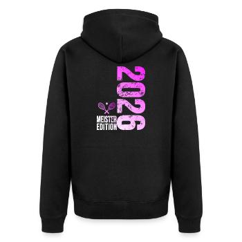 Tennis Meister Edition 2026 pink - Unisex Premium Bio Zip Hoodie - Schwarz - Hinten - Nico (187cm)