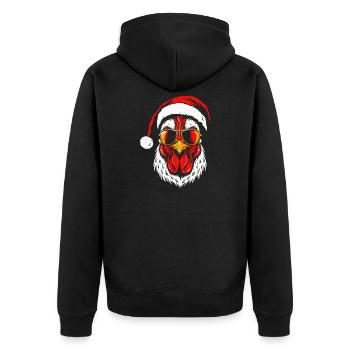 Santa Chicken, Funny Christmas Chicken Xmas - Unisex Premium Organic Zip Hoodie - black - Back - Nico (187cm)