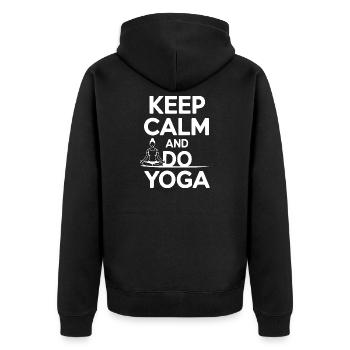 Bleib ruhig und mach Yoga - Unisex Premium Bio Zip Hoodie - Schwarz - Hinten - Nico (187cm)