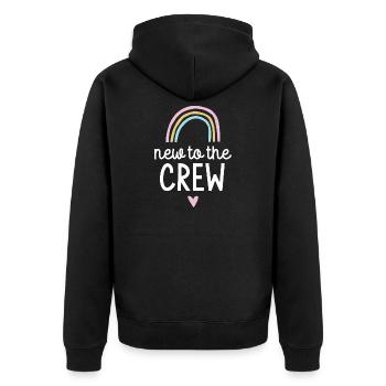 New to the Crew Baby 2026 Geschenk Schwangerschaft - Unisex Premium Bio Zip Hoodie - Schwarz - Hinten - Nico (187cm)