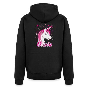 Olivia Einhorn, Mädchenname - Unisex Premium Bio Zip Hoodie - Schwarz - Hinten - Nico (187cm)