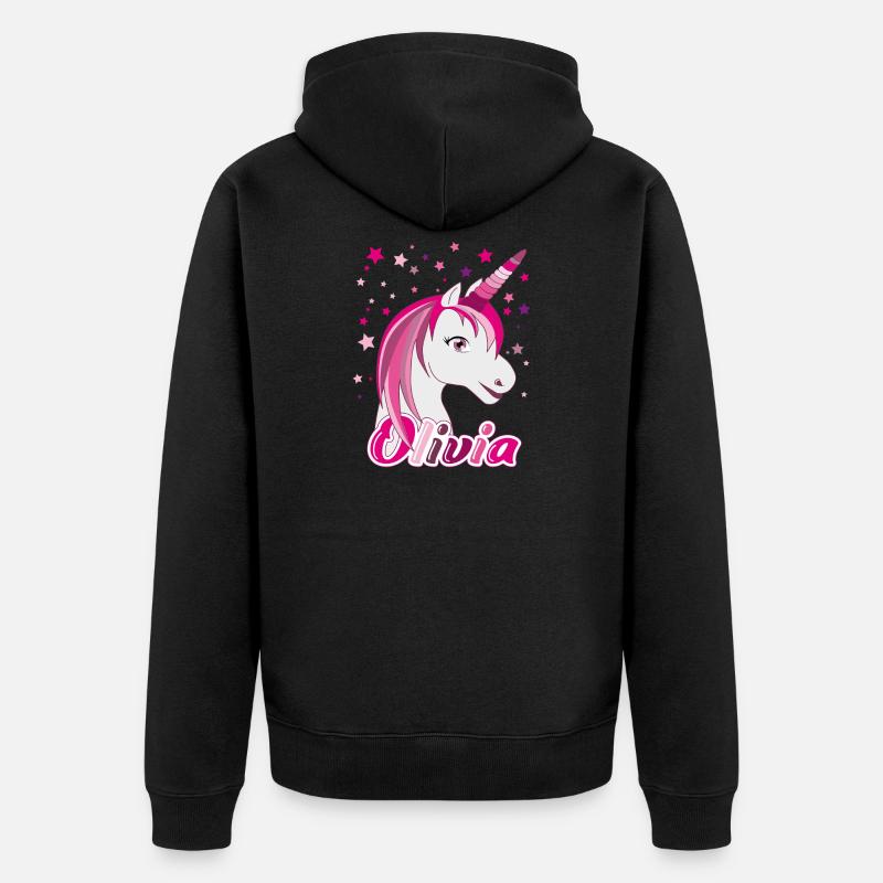 Olivia Einhorn, Mädchenname - Unisex Premium Bio Zip Hoodie - Schwarz