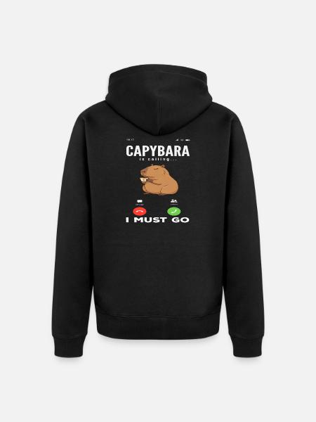Phone Call Calling Capybaras Cute - Unisex Premium Organic Zip Hoodie - black