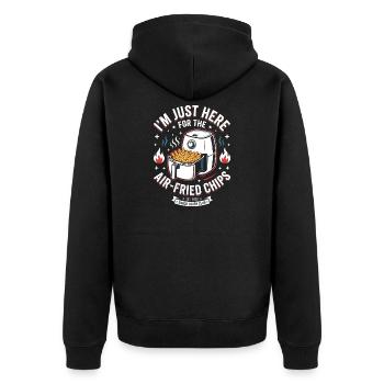 At Just Here For Air Fried Chips - Unisex Premium Organic Zip Hoodie - black - Back - Nico (187cm)