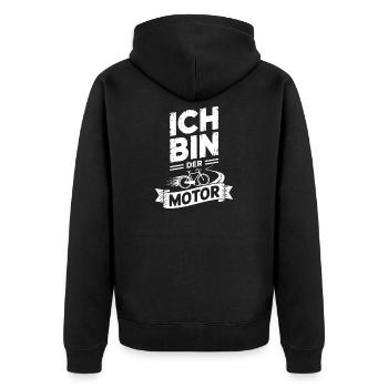 Ich bin der Motor Fahrrad - Unisex Premium Bio Zip Hoodie - Schwarz - Hinten - Nico (187cm)