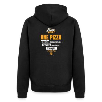 Une pizza ronde dans une boîte carrée = art - Veste à capuche bio Premium Unisexe - noir - Dos - Nico (187cm)