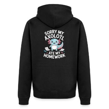 Excuse des devoirs d’Axolotl - Veste à capuche bio Premium Unisexe - noir - Dos - Nico (187cm)