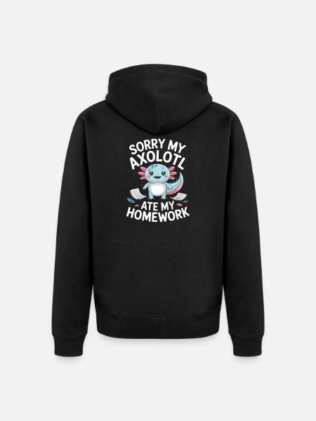 Axolotl Homework Excuse - Unisex Premium Organic Zip Hoodie - black