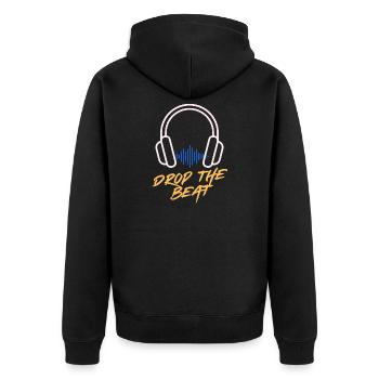 Waveform Drop the Beat Kopfhörer - Unisex Premium Bio Zip Hoodie - Schwarz - Hinten - Nico (187cm)