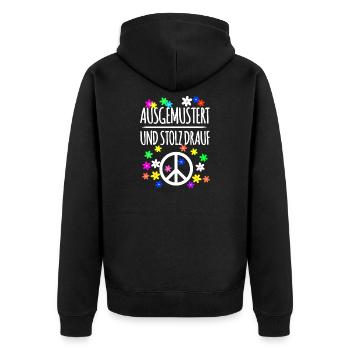 Ausgemustert Frieden Gegen Krieg - Unisex Premium Bio Zip Hoodie - Schwarz - Hinten - Nico (187cm)