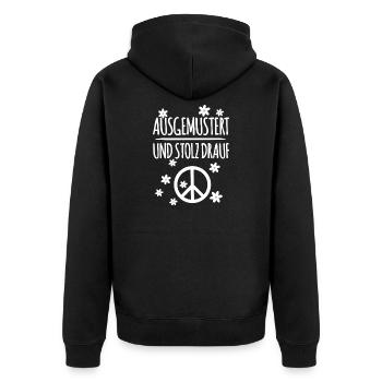 Peace Symbol Ausgemustert - Unisex Premium Bio Zip Hoodie - Schwarz - Hinten - Nico (187cm)