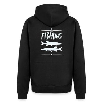 Fischermotiv: Angeln Silhouetten - Unisex Premium Bio Zip Hoodie - Schwarz - Hinten - Nico (187cm)