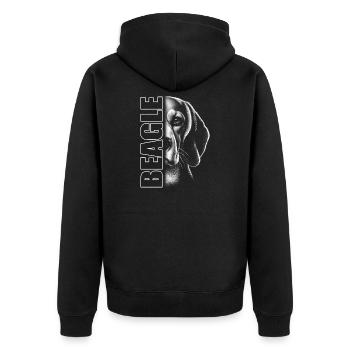 Beagle Porträt Schwarz Weiß mit Schriftzug - Unisex Premium Bio Zip Hoodie - Schwarz - Hinten - Nico (187cm)
