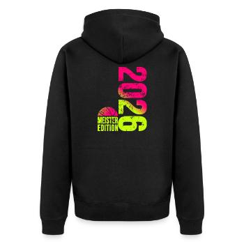 Basketball Meister Edition 2026 in lime pink - Unisex Premium Bio Zip Hoodie - Schwarz - Hinten - Nico (187cm)