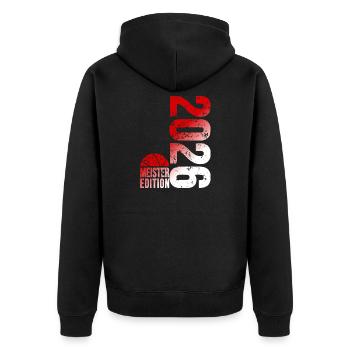Basketball Meister Edition 2026 in rot und weiß - Unisex Premium Bio Zip Hoodie - Schwarz - Hinten - Nico (187cm)