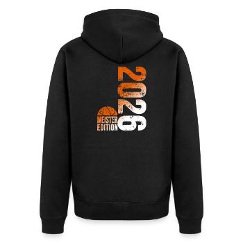 Maillot de champion de basket-ball 2026, orange blanc - Veste à capuche bio Premium Unisexe - noir - Dos - Nico (187cm)