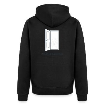 Neuer Lebensabschnitt Offene Tür Sonne Shirt - Unisex Premium Bio Zip Hoodie - Schwarz - Hinten - Nico (187cm)