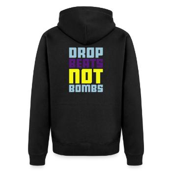 drop beats not bombs - Unisex Premium Bio Zip Hoodie - Schwarz - Hinten - Nico (187cm)