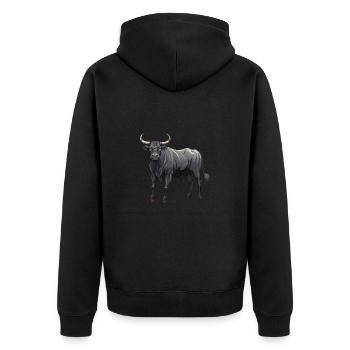 Bulle Tier Taurus - Unisex Premium Bio Zip Hoodie - Schwarz - Hinten - Nico (187cm)